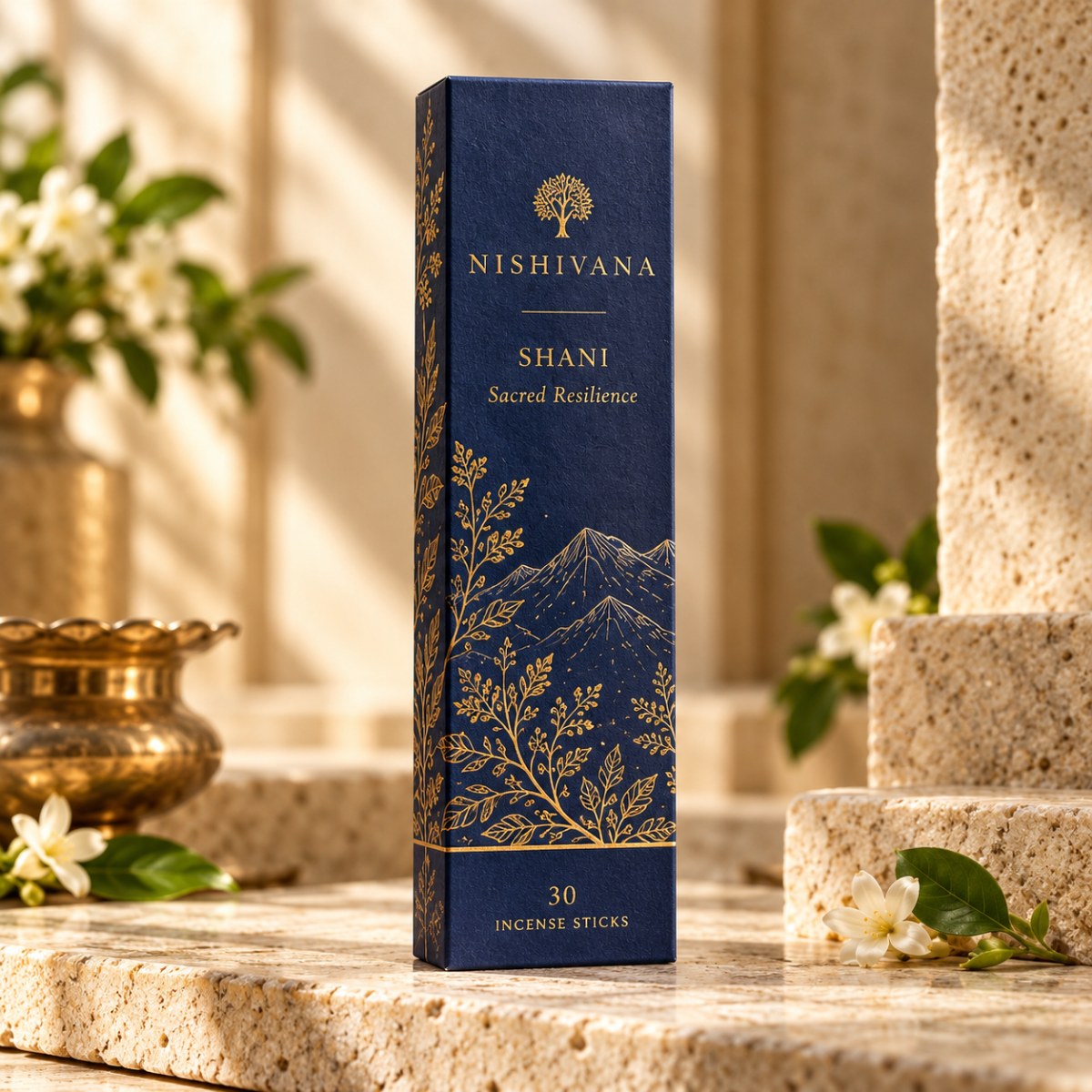 Nishivana Shani packaging artwork showing a box labelled 30 incense sticks; accessories not confirmed